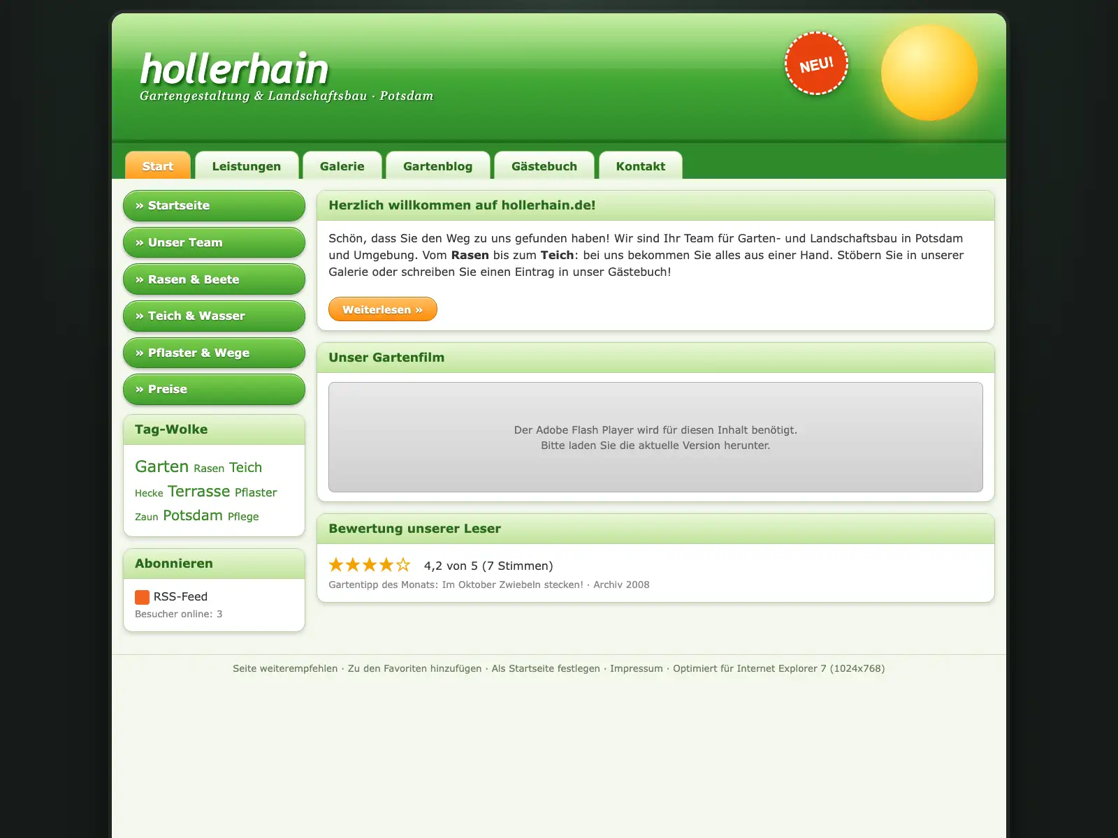 Nachgestellte, veraltete Webseite für Hollerhain Gartengestaltung (fiktiv)