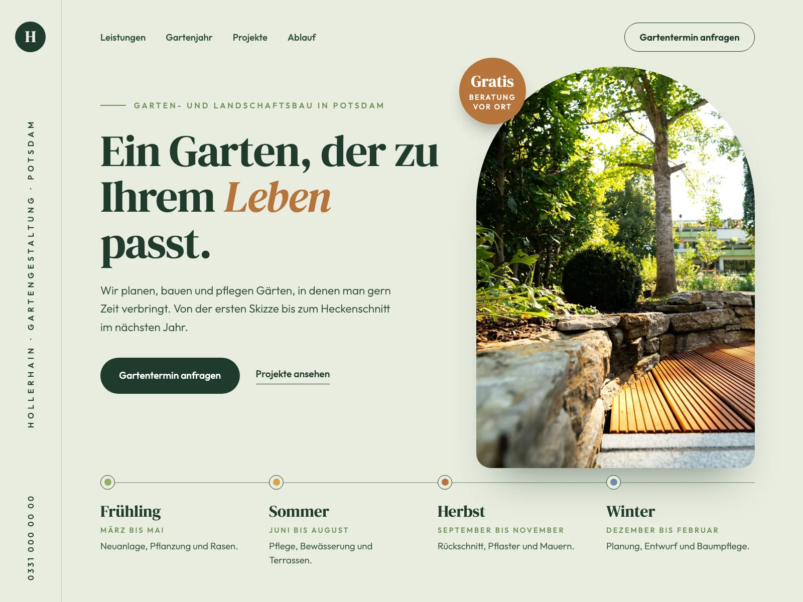 Demo-Projekt Hollerhain Gartengestaltung: klar gestaltete Startseite von novarae